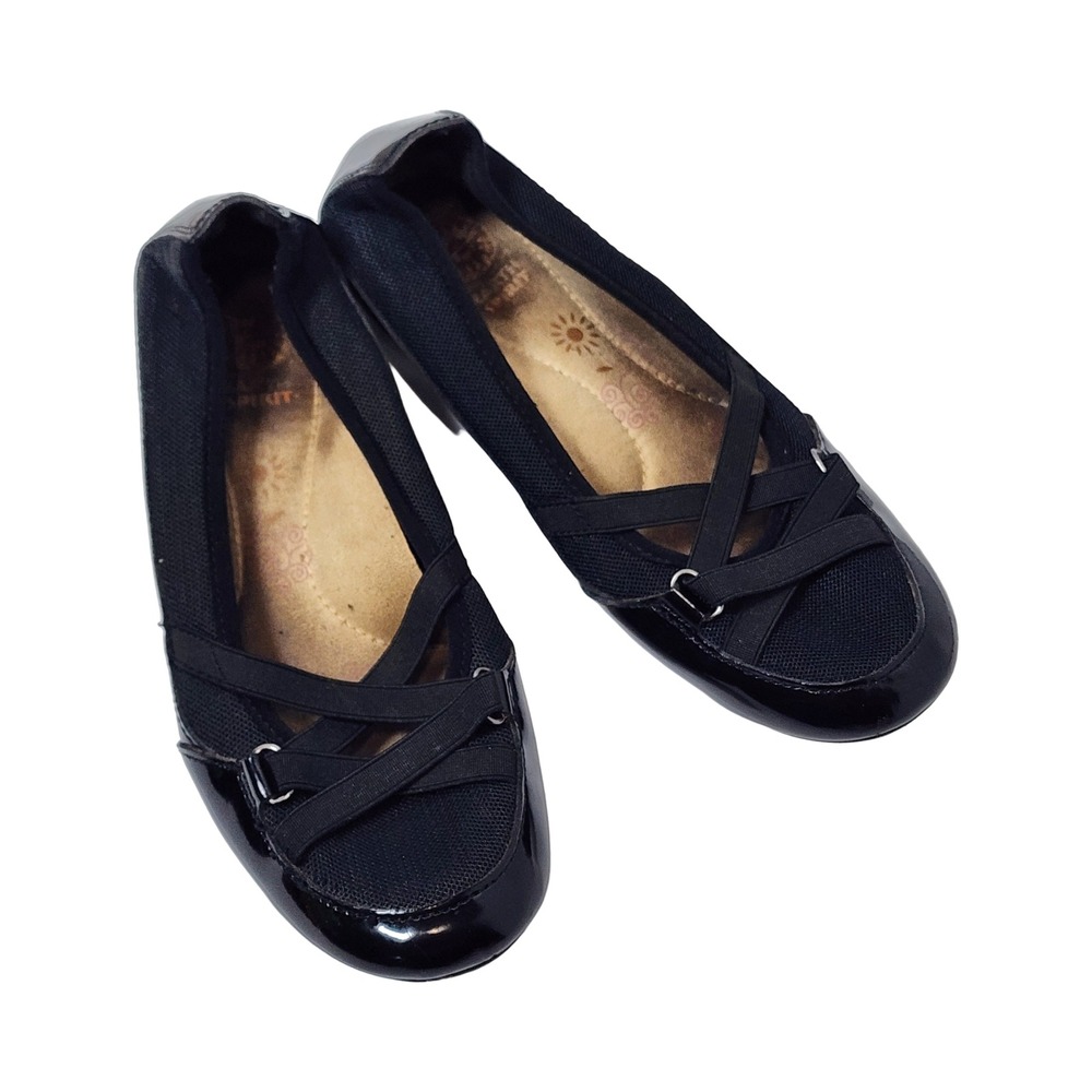 Earth Spirit Womens Black Mesh Crisscross Elastic Strap Slip On Ballet Flats 8.5